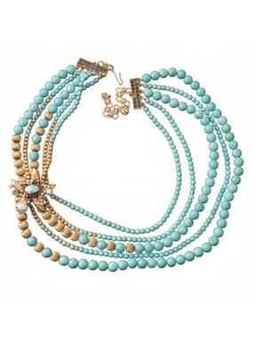Gold-Plated Turquoise & Crystal Multi-Layer Necklace